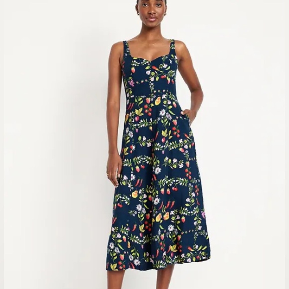 Old Navy Floral/Fruit/Veggie Midi Dress